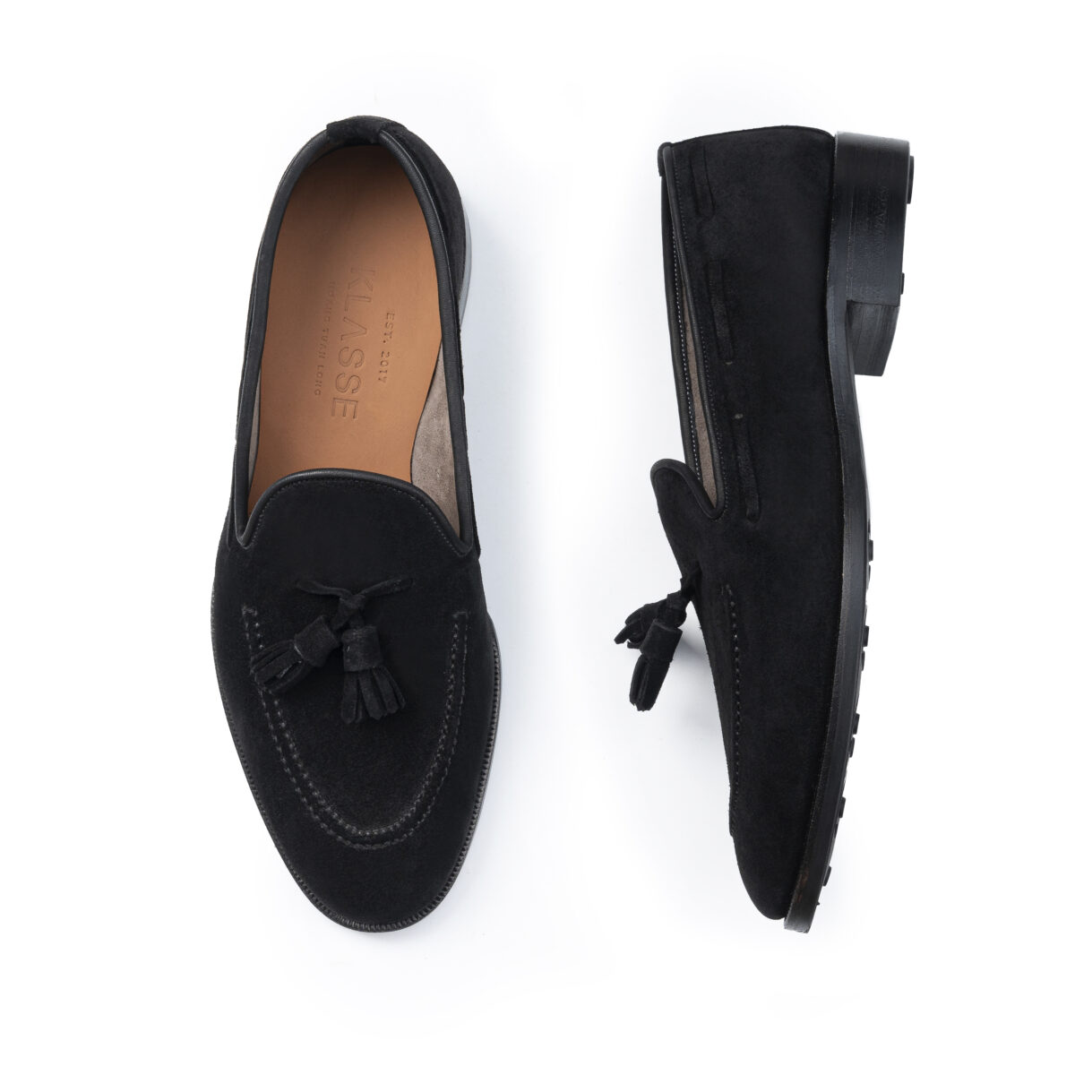 Athena – Unlined Tassel Loafer – Black Suede